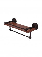 Que New Collection Wall Mounted Towel Bar Wood Shelf Brown/Black 16inch