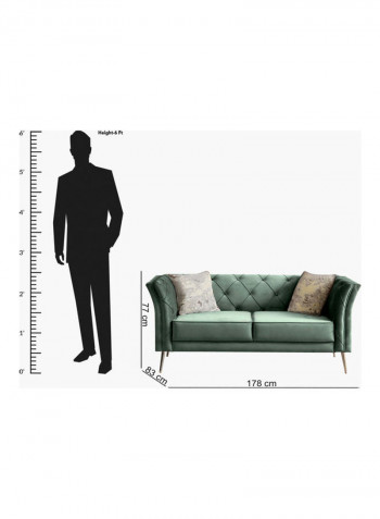 Rochelle 2-Seater Sofa With 2 Cushions Green 77x178x83cm