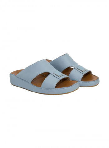 Leather Slip-On Arabic Sandals Blue/Silver