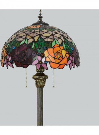 Rose Pattern Glass Lampshade Floor Lamp Multicolour