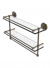 Gallery Double Towel Bar Glass Shelf Antique Brass/Clear 22inch