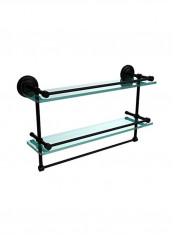 Double Towel Bar Glass Shelf Clear/Matte Black 22inch