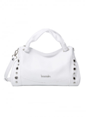 Margot Round Rivet Detail Shoulder Bag White/Silver