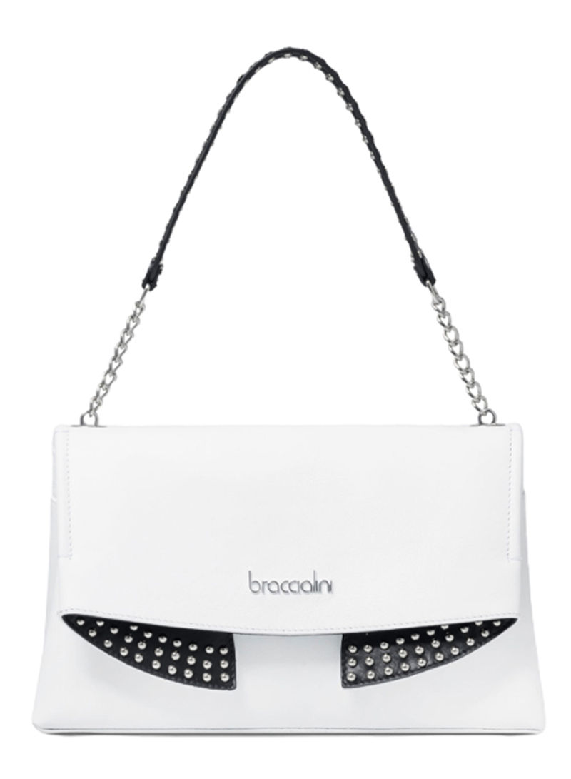 Naomi Chain Detail Shoulder Bag White/Black/Silver