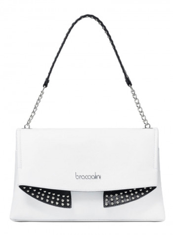 Naomi Chain Detail Shoulder Bag White/Black/Silver