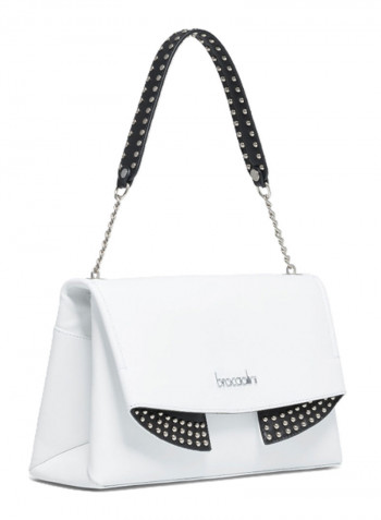Naomi Chain Detail Shoulder Bag White/Black/Silver