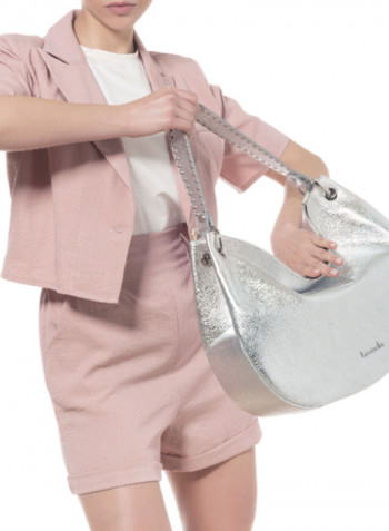 Naomi Logo Detail Shoulder Bag Silver