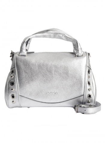 Margot Round Rivet Detail Shoulder Bag Silver