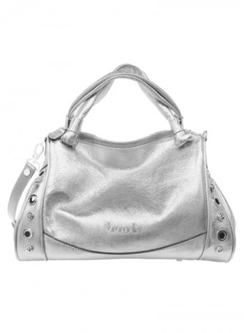 Margot Round Rivet Detail Shoulder Bag Silver