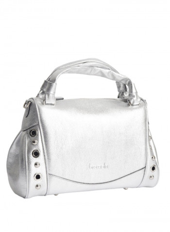 Margot Round Rivet Detail Shoulder Bag Silver
