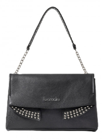 Naomi Round Rivet Detail Shoulder Bag Black/Silver