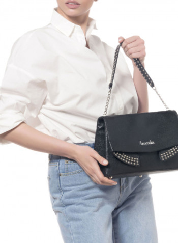Naomi Round Rivet Detail Shoulder Bag Black/Silver