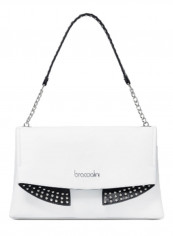 Naomi Round Rivet Detail Shoulder Bag White/Black/Silver
