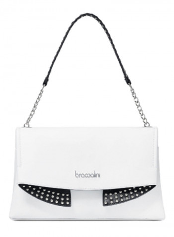 Naomi Round Rivet Detail Shoulder Bag White/Black/Silver
