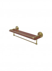 Que New Collection Towel Bar With Gallery Rail Wooden Shelf Satin Brass/Brown 22inch