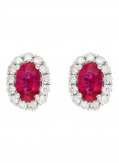 18 Karat White Gold 0.80Ct Ruby And 0.36Ct Diamond Studded Stud Earrings