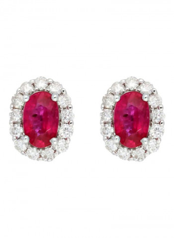 18 Karat White Gold 0.80Ct Ruby And 0.36Ct Diamond Studded Stud Earrings