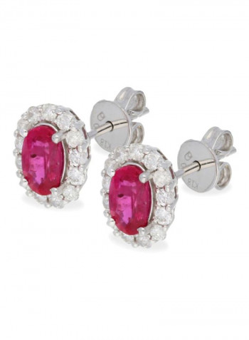 18 Karat White Gold 0.80Ct Ruby And 0.36Ct Diamond Studded Stud Earrings