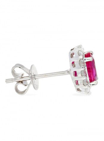 18 Karat White Gold 0.80Ct Ruby And 0.36Ct Diamond Studded Stud Earrings