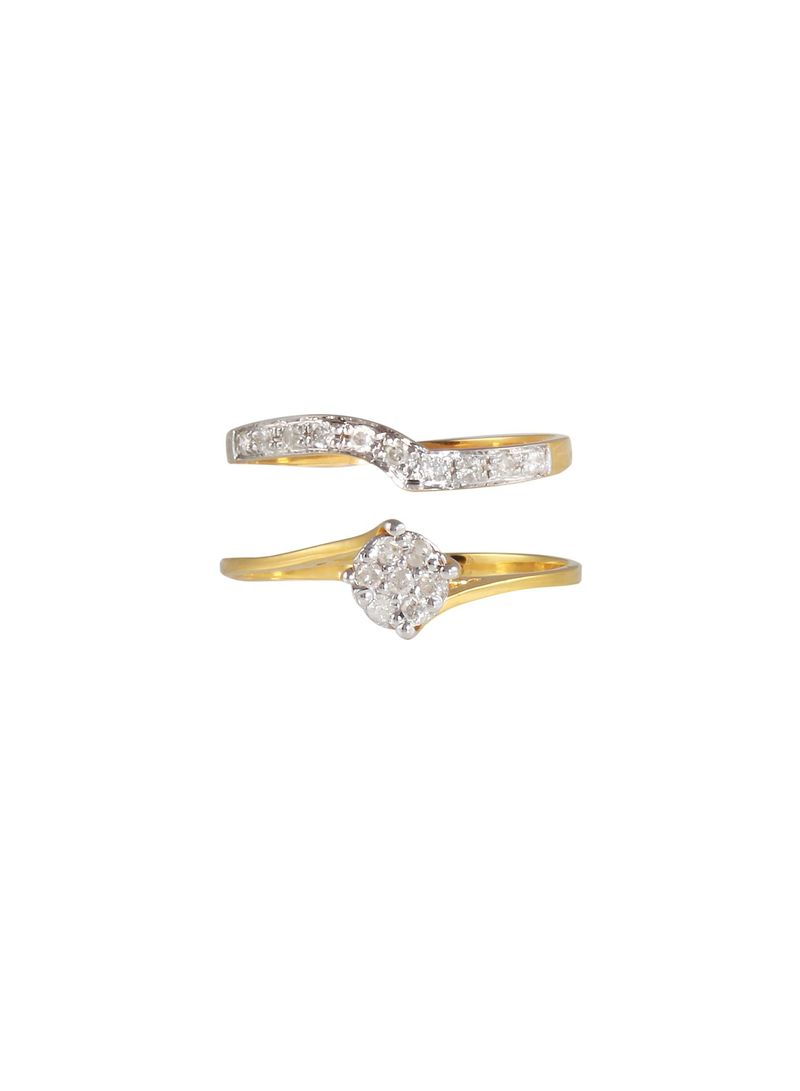 18K Solid Yellow Gold 0.14Cts Genuine Diamonds Twisted Engagement Rings Set