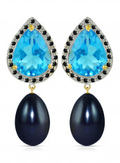 18 Karat Gold 0.24 ct Diamonds Topaz And Pearl Dangle Earrings