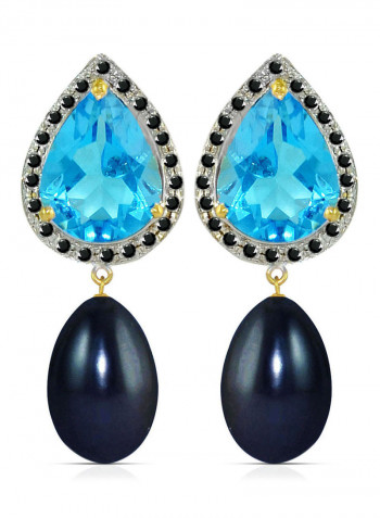18 Karat Gold 0.24 ct Diamonds Topaz And Pearl Dangle Earrings