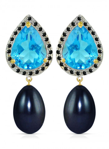 18 Karat Gold 0.24 ct Diamonds Topaz And Pearl Dangle Earrings