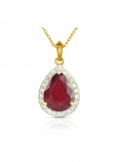 18k Gold 10mm Genuine Drop Cut Ruby 0.12Ct Genuine Diamonds Necklace