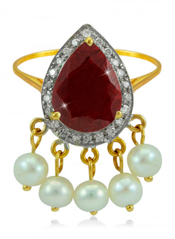 18K Gold Diamonds Royal Indian Ruby Ring 0.12 Carat