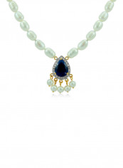 18K Gold Diamonds Royal Indian Sapphire Necklace 0.12 Carat