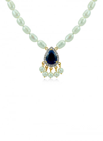 18K Gold Diamonds Royal Indian Sapphire Necklace 0.12 Carat