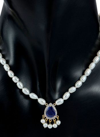 18K Gold Diamonds Royal Indian Sapphire Necklace 0.12 Carat