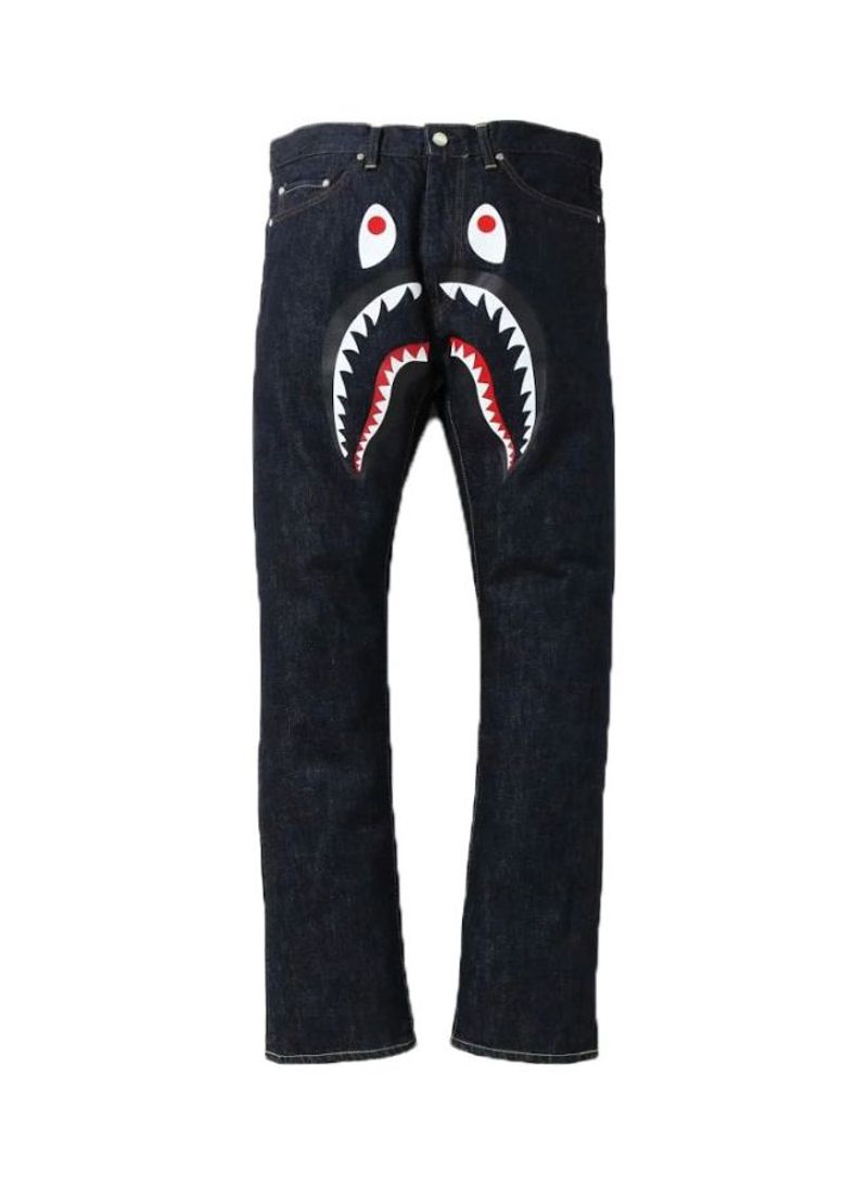 Shark Printed Denim Jeans Indigo/Red/White