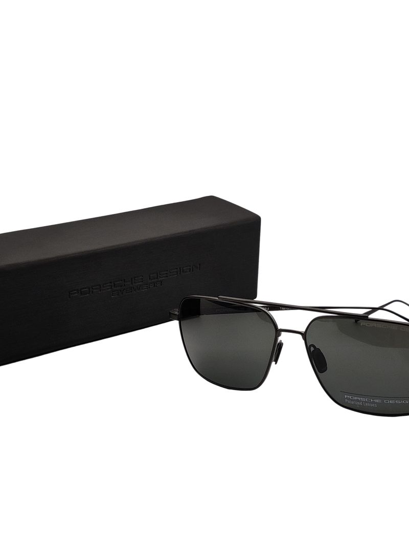Men's Rectangular Grey Sunglasses With Black Lenses - Lens Size: 58 mm