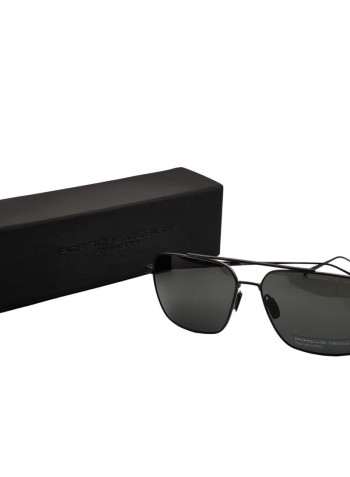 Rectangular Grey Sunglasses With Black Lenses - Lens Size: 58 mm للرجال