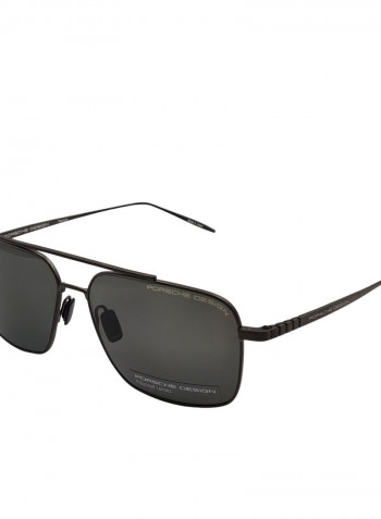 Rectangular Grey Sunglasses With Black Lenses - Lens Size: 58 mm للرجال