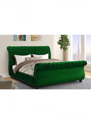 Rolled Top-Tufted Queen Bed Frame Without Mattress Green 200x200x150cm