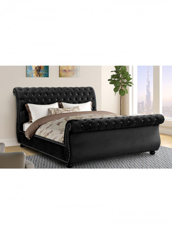 Rolled Top-Tufted Queen Bed Without Mattress Black 200x200x150cm