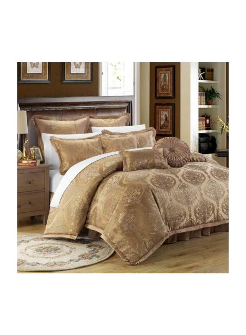 9-Piece Comforter And Pillow Set Gold/White King