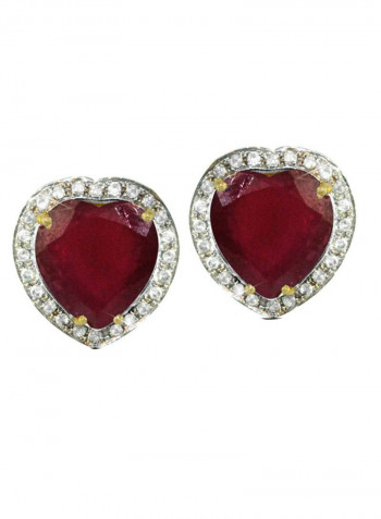 18 Karat Gold Genuine Diamond Heart Cut Ruby Earrings