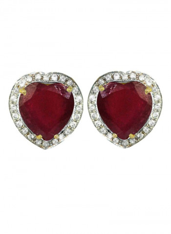 18 Karat Gold Genuine Diamond Heart Cut Ruby Earrings