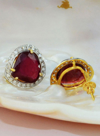 18 Karat Gold Genuine Diamond Heart Cut Ruby Earrings