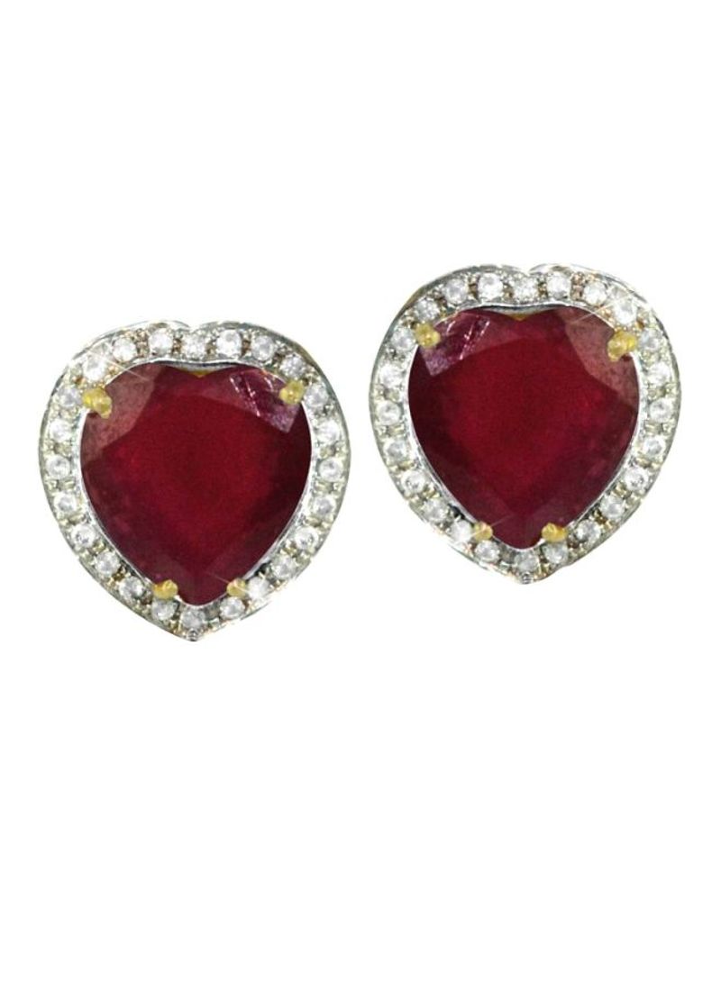18 Karat Gold Genuine Heart Cut Ruby 0.28Ct Genuine Diamonds Earrings