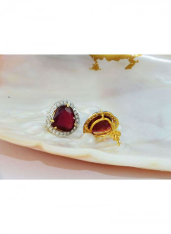18 Karat Gold Genuine Heart Cut Ruby 0.28Ct Genuine Diamonds Earrings