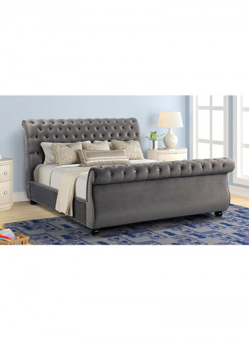 Rolled Top-Tufted Queen Bed Without Mattress Grey 200x200x150cm