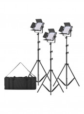 3-Piece LED Video Light Panel With Stand And Carry Bag Yellow