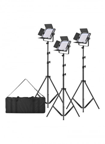 3-Piece LED Video Light Panel With Stand And Carry Bag Yellow