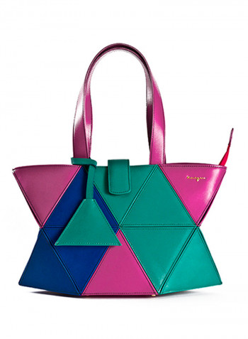 Allure Genuine Leather Shopper Tote Bag Pink/Green/Blue