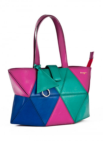 Allure Genuine Leather Shopper Tote Bag Pink/Green/Blue