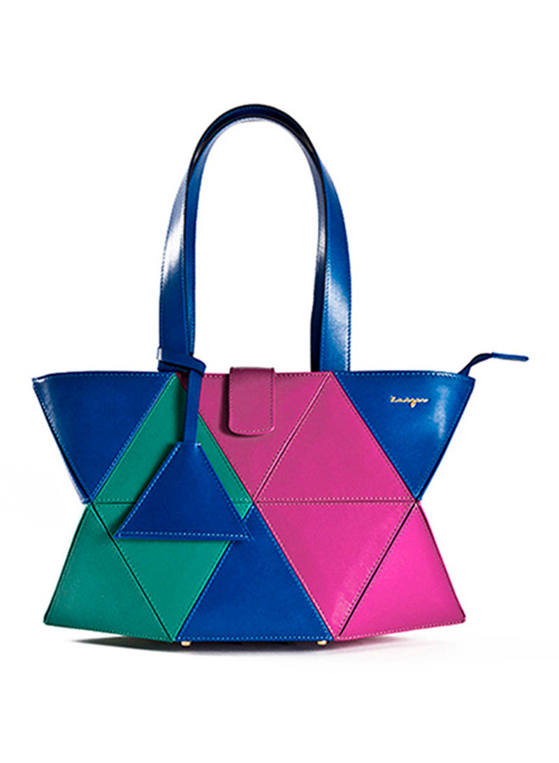 Allure Leather Shopper Tote Bag Blue/Green/Pink